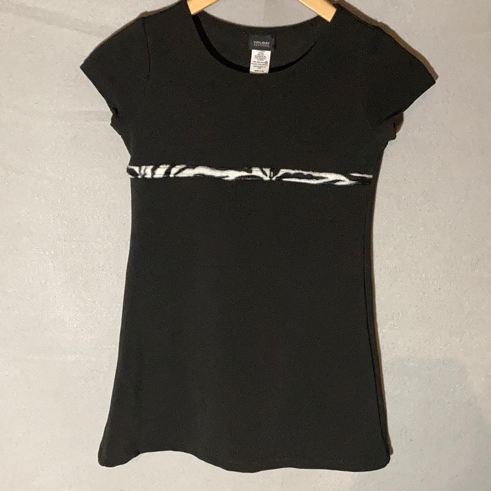 LBD girls black dress w/ zebra stripe Sz M (7/8)
